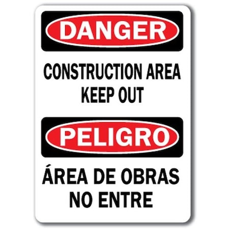 Signmission Safety Sign, 14 in Height, Plastic, Construction Area Bilingual 1 DS-Construction Area Bilingual 1